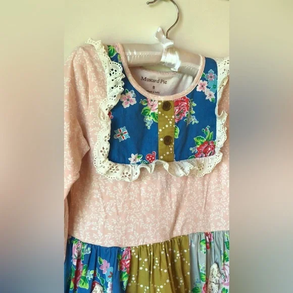 Mustard Pie Long Sleeved Floral Dress Prairie  Girls 8 - Picture 2 of 5